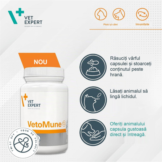 Vetomune Vet Expert – Supliment pentru Îmbunătățirea Imunității la Câini și Pisici, 60 Capsule Twist-Off